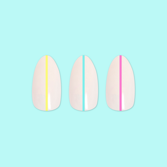 Neon Lines - Press-On | Medium | Almond