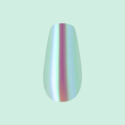 Teal Glass Chrome - Press-On | Medium | Coffin