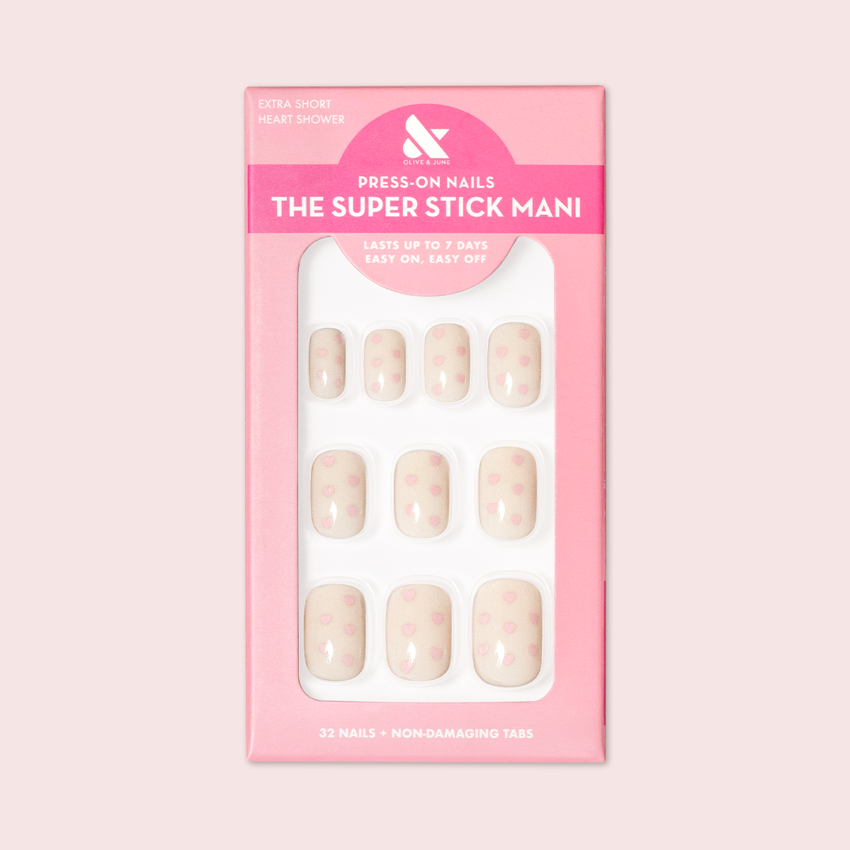 Heart Shower | Extra Short | Squoval - Tab Press-On