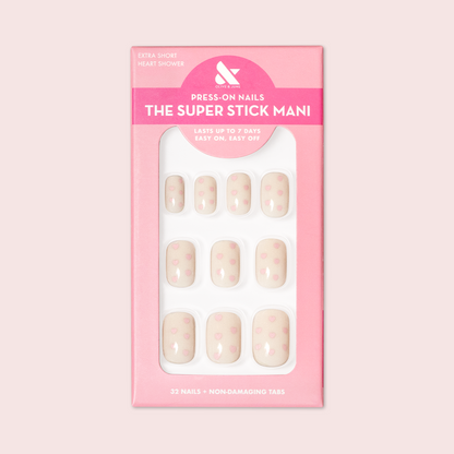 Heart Shower | Extra Short | Squoval - Tab Press-On