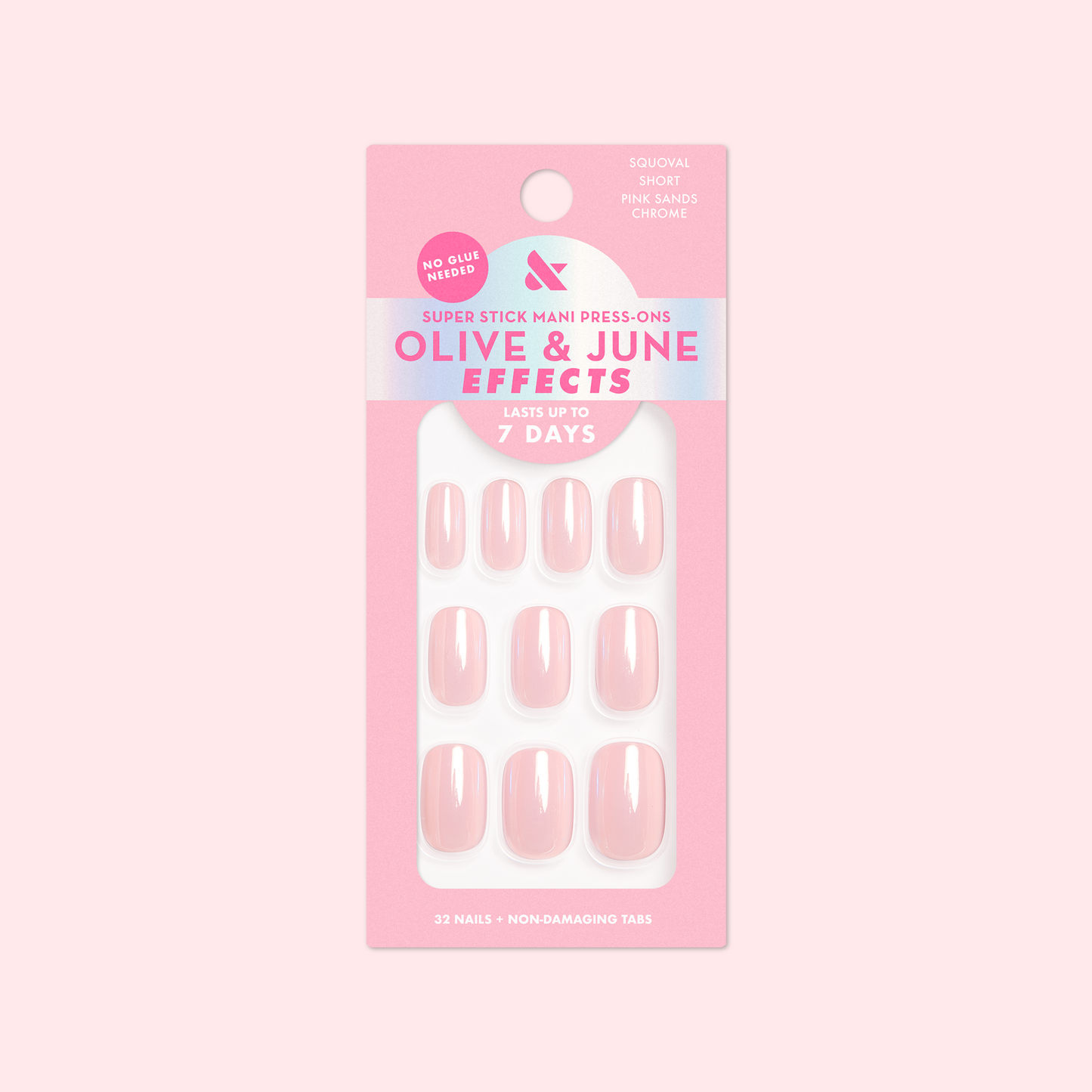 Pink Sands Chrome - Tab Press On | Short | Squoval