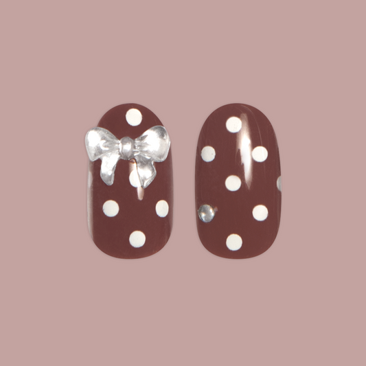 Polka Dots with Bows - Press On | Short | Round