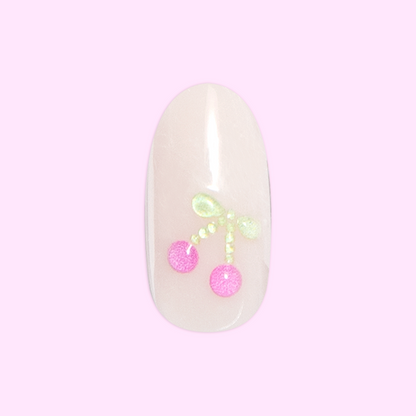Puffy Cherry Bows - Press On | Medium | Oval