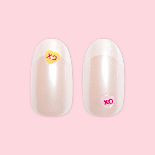 Puffy Chrome Candy Heart French - Press On | Medium | Oval