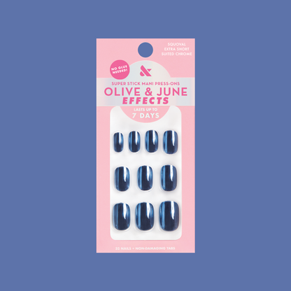 Suited Chrome - Tab Press-On | Extra Short | Squoval