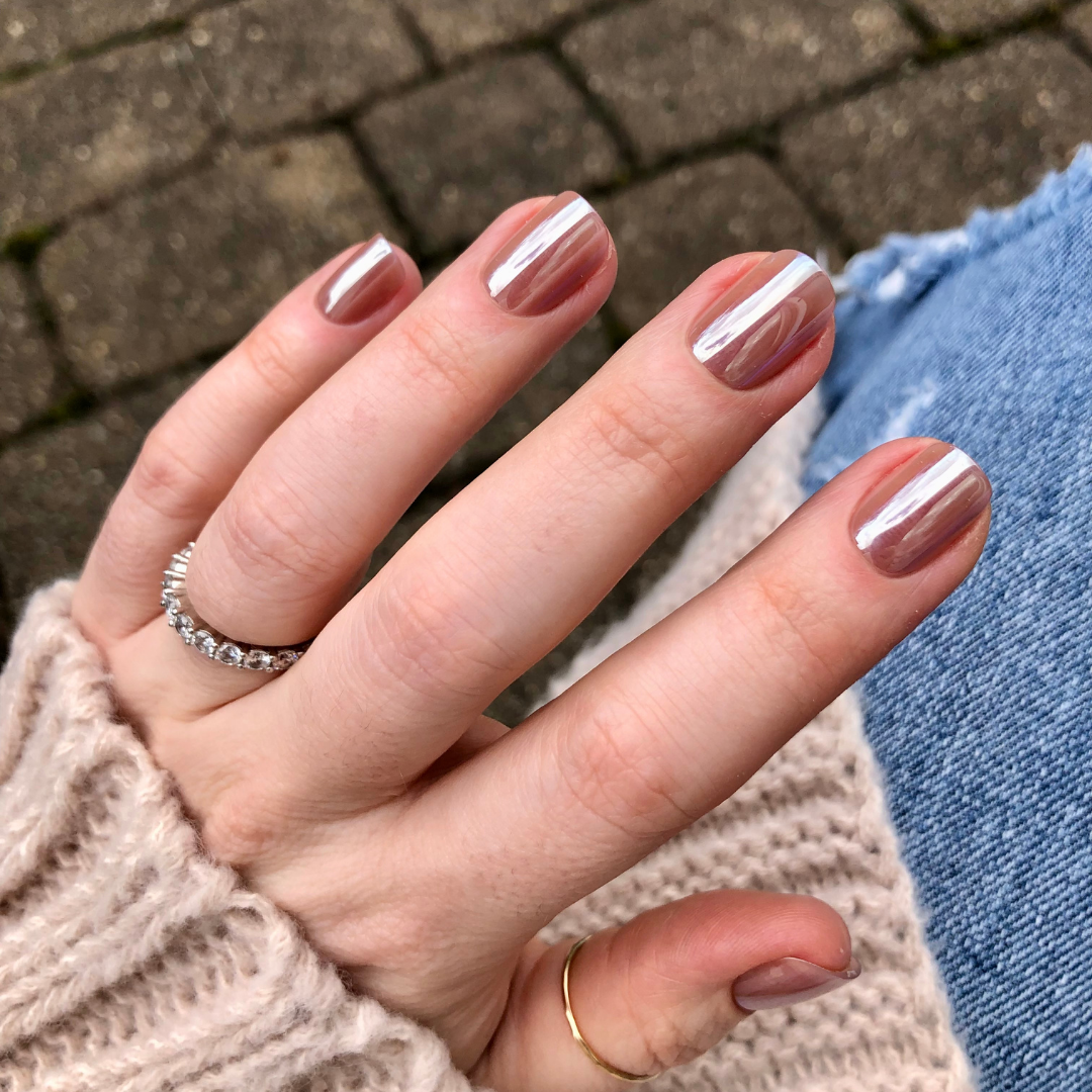 Taupe Jelly Chrome - Press-On | Extra Short | Squoval